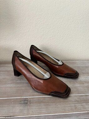 Ara Germany Relax Flex Leather Pumps Brown Square Toe Block Heel UK 5.5 G US 8
